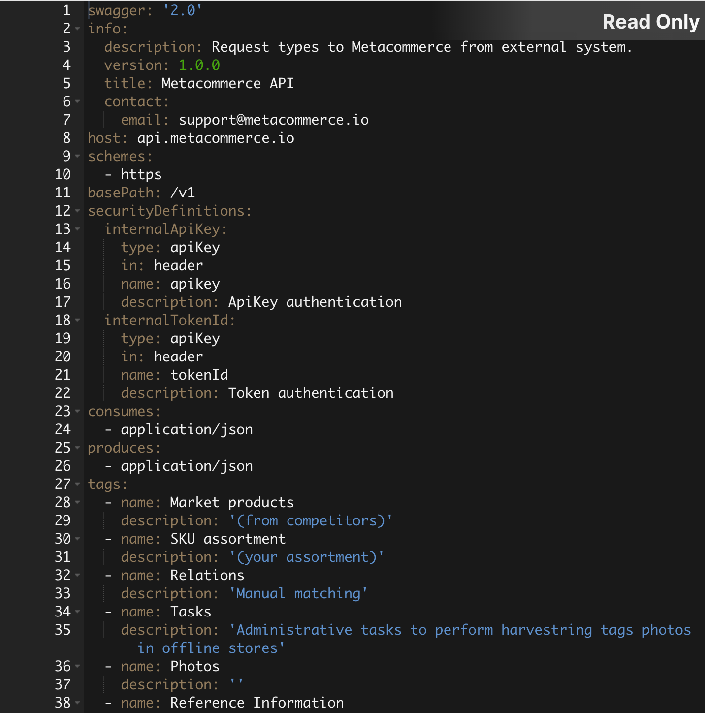 Часть кода API Metacommerce